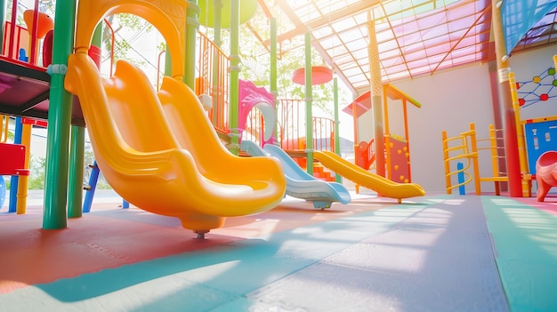 Children playground in the building activities for kids play indoor with sunlight on Generative AI