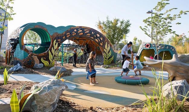 Photo children playing around a playground