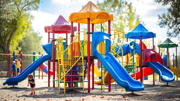 Children Playing on Colorful Playground Equipment