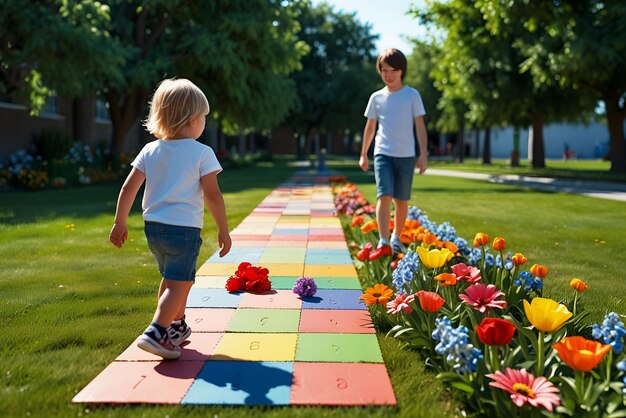 Children playing in nature outdoors AI Generated