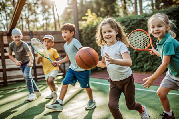 Photo children playing outdoor sports