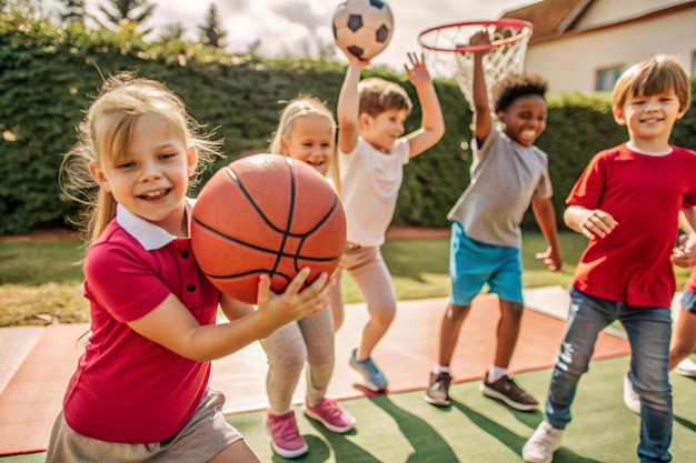 Photo children playing outdoor sports