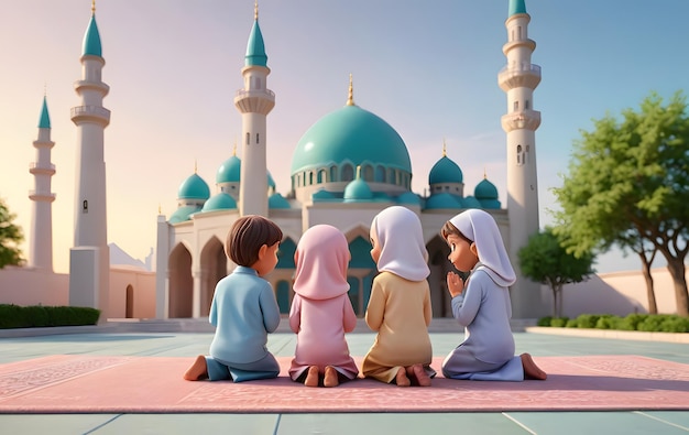 Photo children praying in a mosque