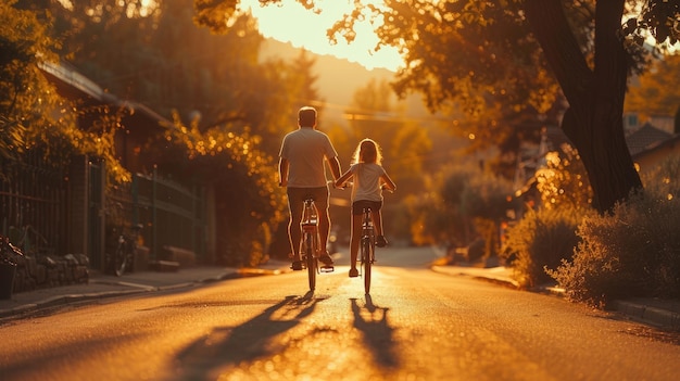 Children ride bicycles with their parents