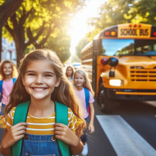 Children Riding School Bus