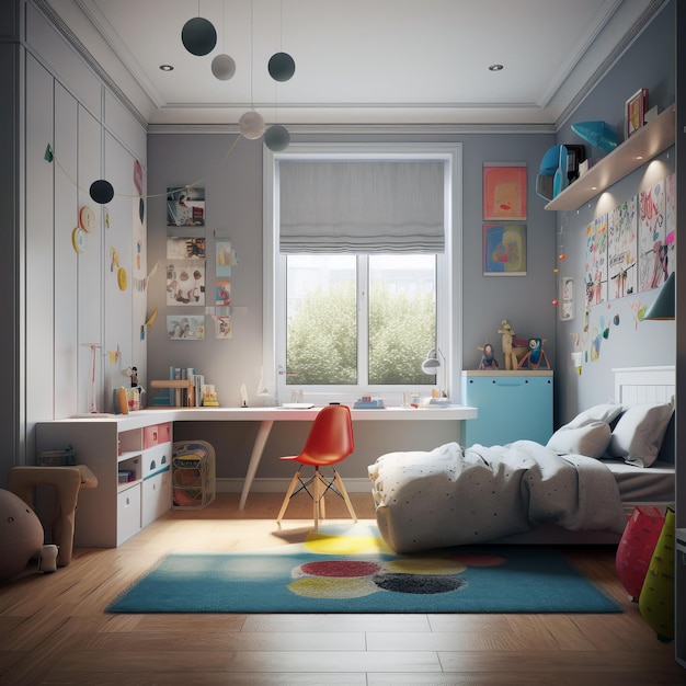 Children room interior in modern house in Fusion style