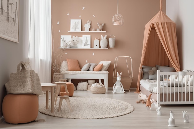 Children room scandinavian style 3D rendering