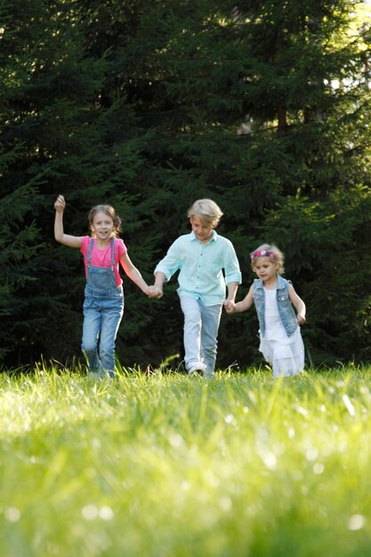 Children running in park