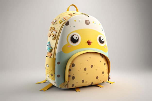 Children's backpack with colorful design on a white background Studio shot