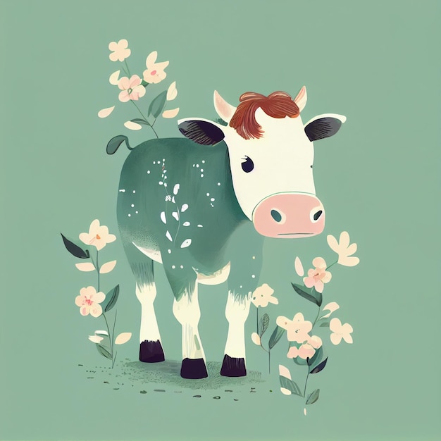 Photo children's books animal illustration cute cow children illustration room wall prints generative ai