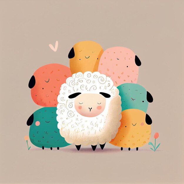 Photo children's books animal illustration cute sheep children illustration room wall prints generative ai