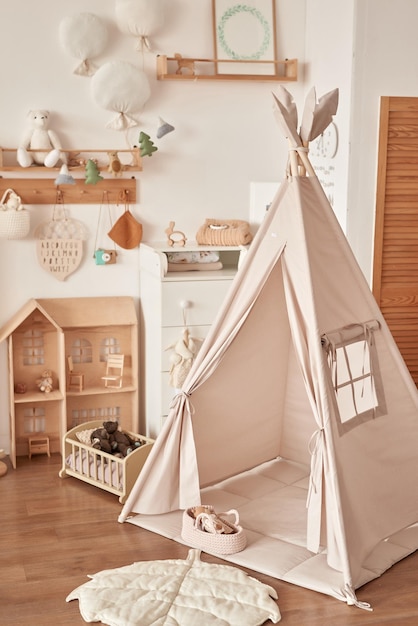 Children's educational wooden toys Nursery decor Scandinavian style playroom Wigwam