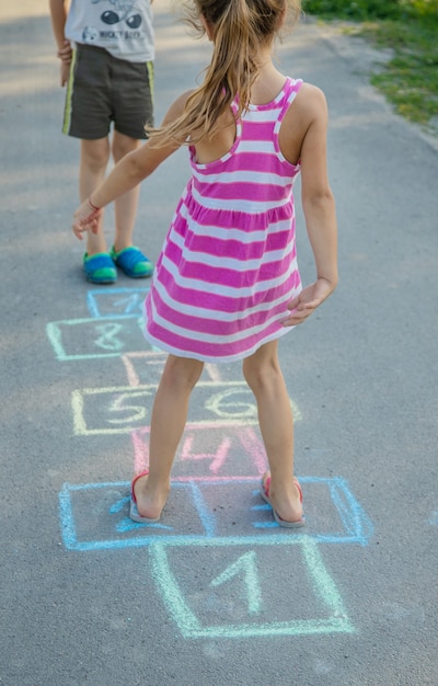 Children's games in classics. Selective focus.