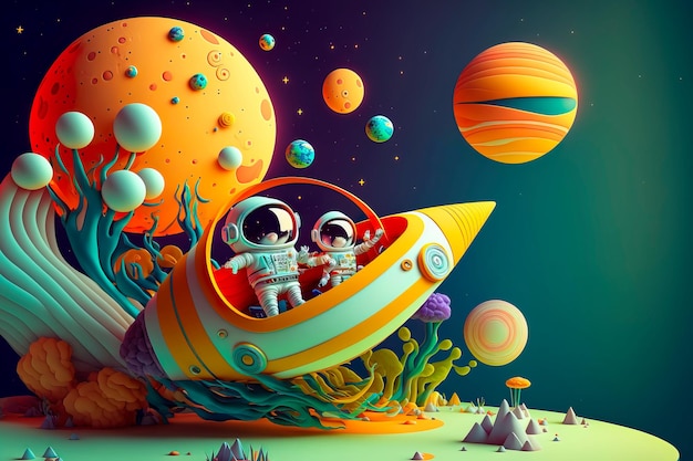 Children's illustration space space landscape Generative AI