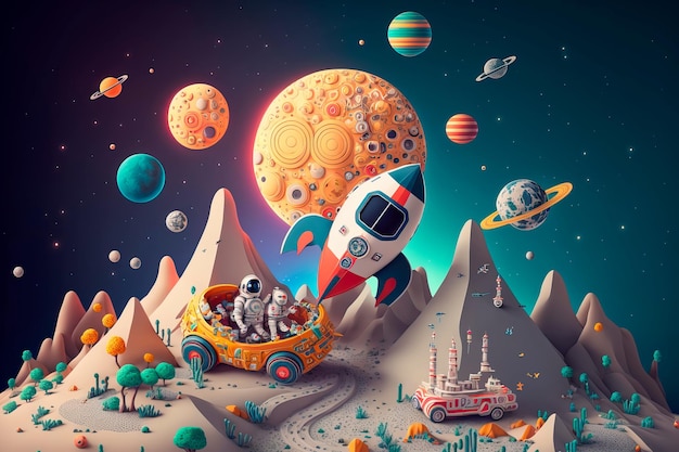 Children's illustration space space landscape Generative AI