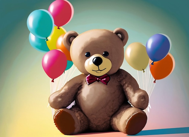 Children's party colorful balloons on white background tady bear with colorfull balloon