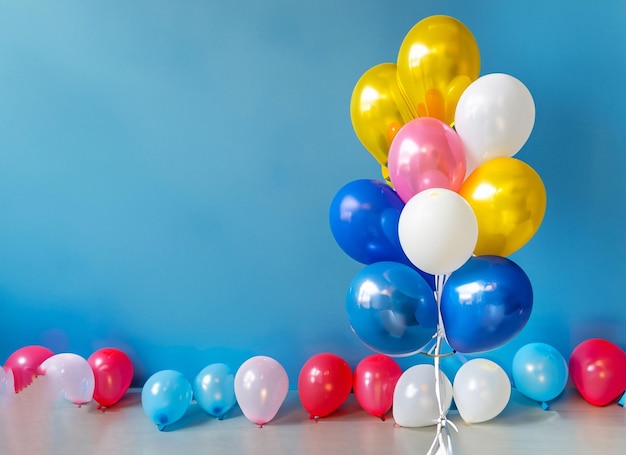 Children's party colorful balloons on white background