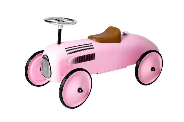 children's pink toy car isolated on white background