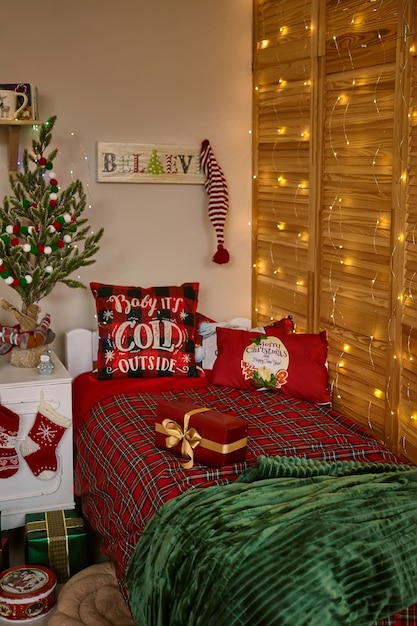 Children's room decorated for Christmas and new year.