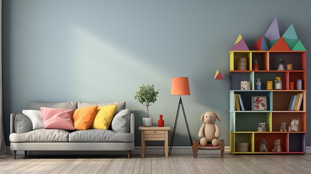 Children's Room Interior Background with Wall Mockup