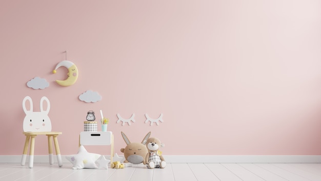 Children's room in light pink color wall