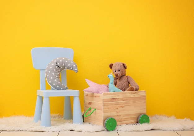 Children's room with bright color wall interior details