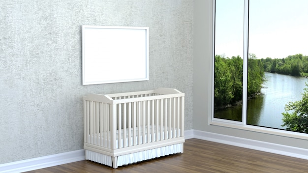 Children's room with a cot and an empty frame