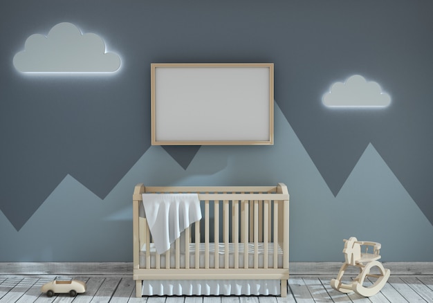 Children's room with a cot and an empty frame