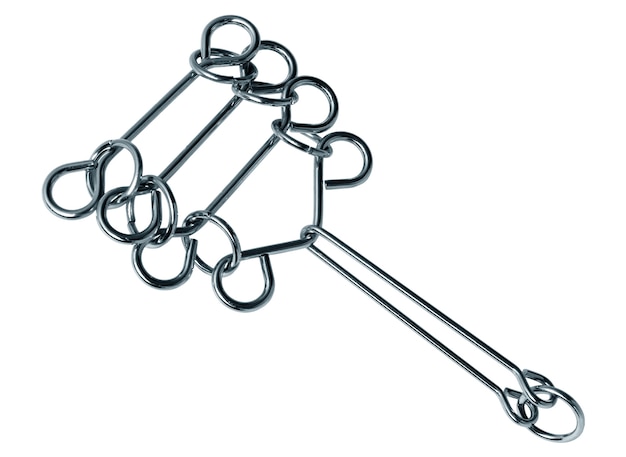 Children's toy puzzle made from a stainless steel wire in the form of individual parts with the rings on the ends.