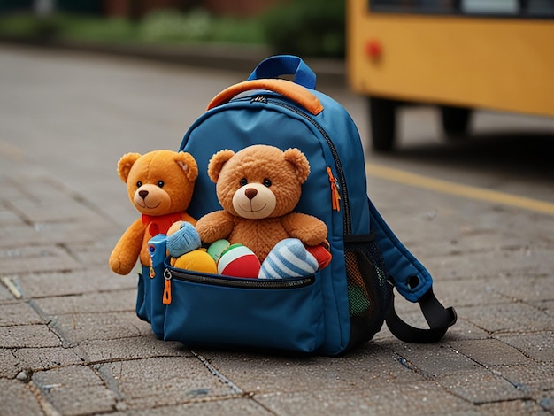 Photo a children school bag pack with toys