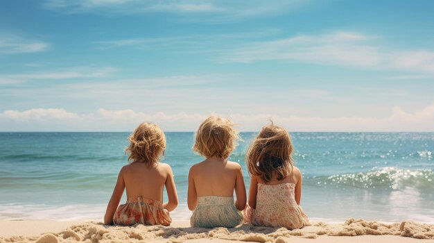 Children on the sea beach on a sunny day