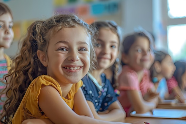 Photo children smiling and learning