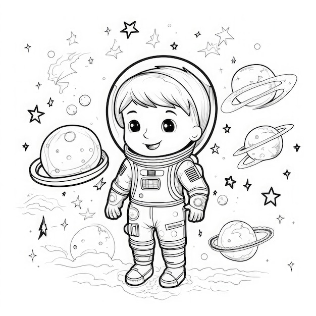 Children space coloring pages