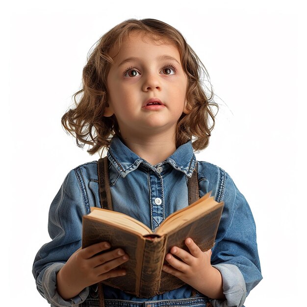 a children speaking and holding a book