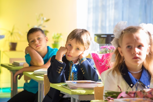 children study at school sit at the lessons at the desk