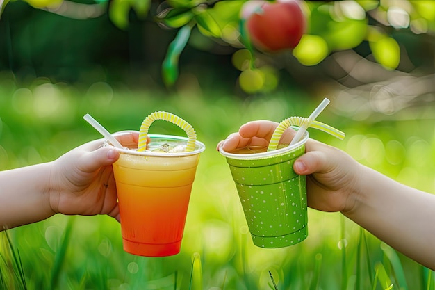 Children Using EcoFriendly Disposable Tableware at a Picnic in the Park