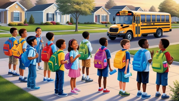 children waiting for school bus