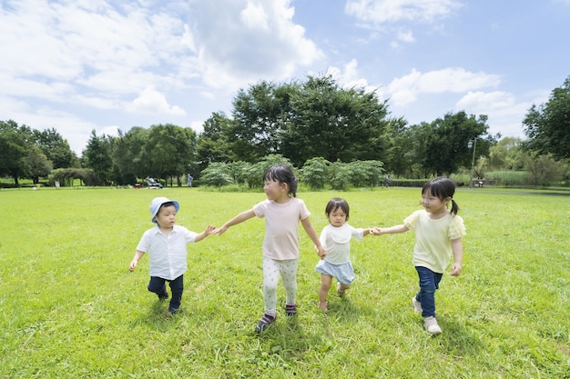 Children walking hand in hand