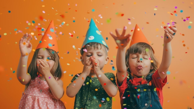 Photo the children wearing party hats