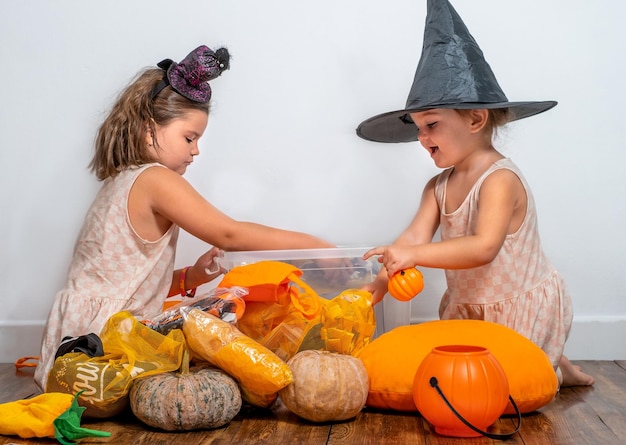 Children with Halloween decorations