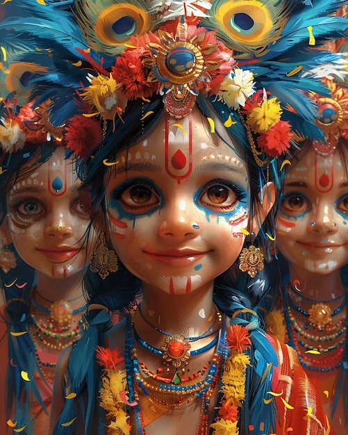 Children With Painted Faces Depicting Background