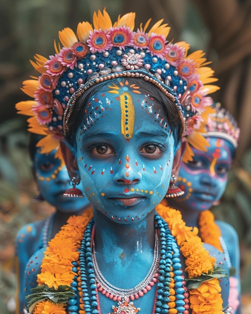 Children With Painted Faces Depicting Background