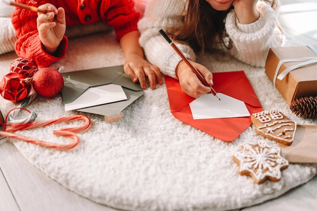 Children write a letter to Santa festive atmospheric photo