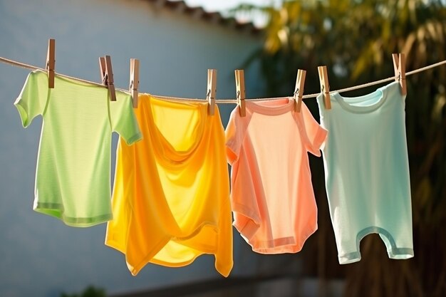 Photo children39s colorful clothing drying generative ai