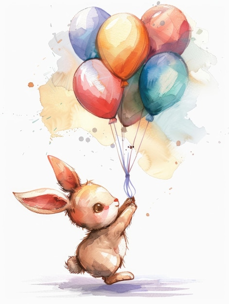 Children39s painted rabbits and balloons