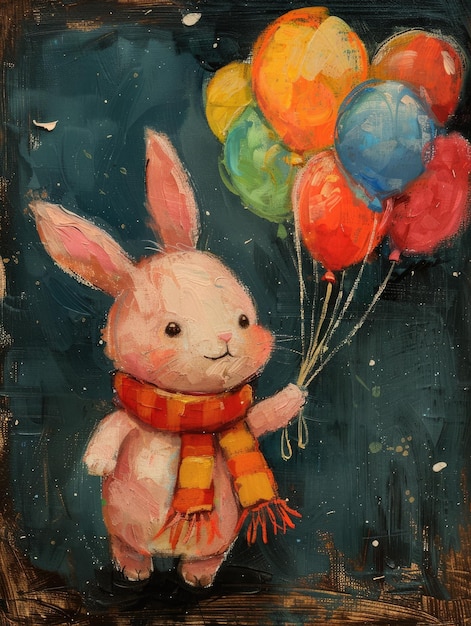 Children39s painted rabbits and balloons