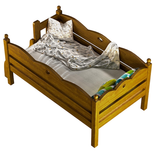 Photo childrens bed with removable sides cradle made of solid beech