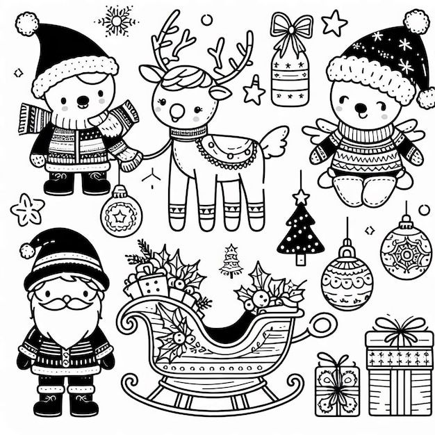 Photo childrens black and white coloring pages for children for christmas and new year