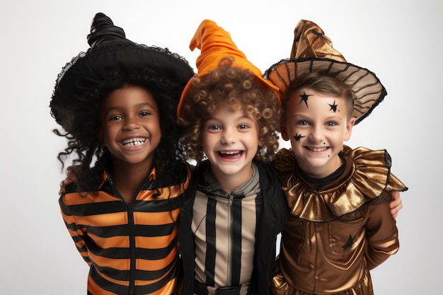 Childrens celebrating halloween on white background Generative AI