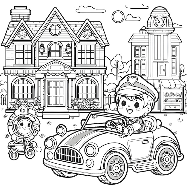 Childrens coloring book car Coloring page line art for book and drawing